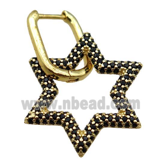 copper Latchback Earrings pave zircon, star, gold plated