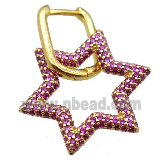 copper Latchback Earrings pave zircon, star, gold plated