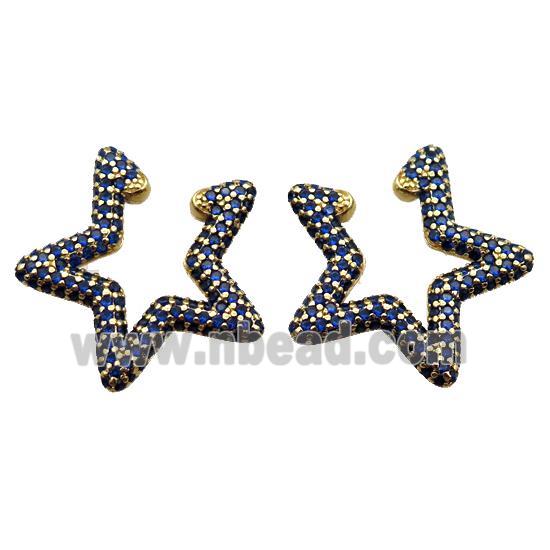 copper clip Earrings pave zircon, star, gold plated