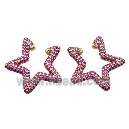 copper clip Earrings pave zircon, star, gold plated