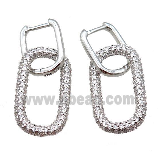 copper Latchback Earrings pave zircon, oval, platinum plated