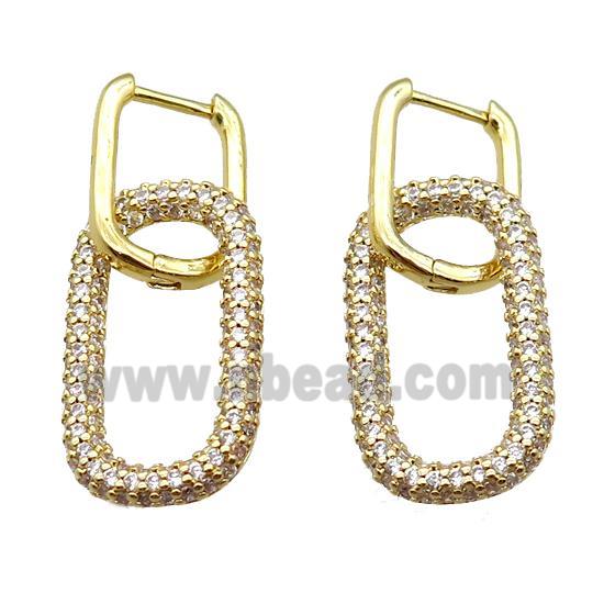 copper Latchback Earrings pave zircon, oval, gold plated