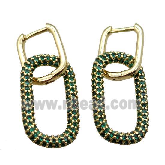 copper Latchback Earrings pave zircon, oval, gold plated