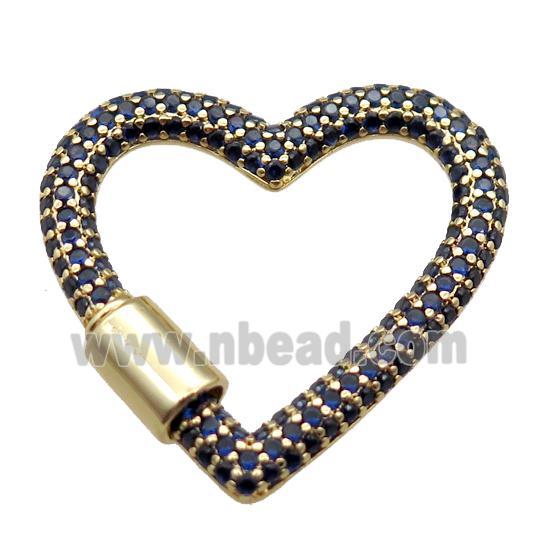 copper heart carabiner lock pendant paved zircon, screw, gold plated