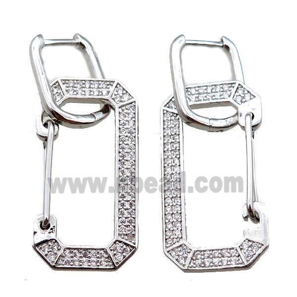 copper Latchback Earrings pave zircon, platinum plated