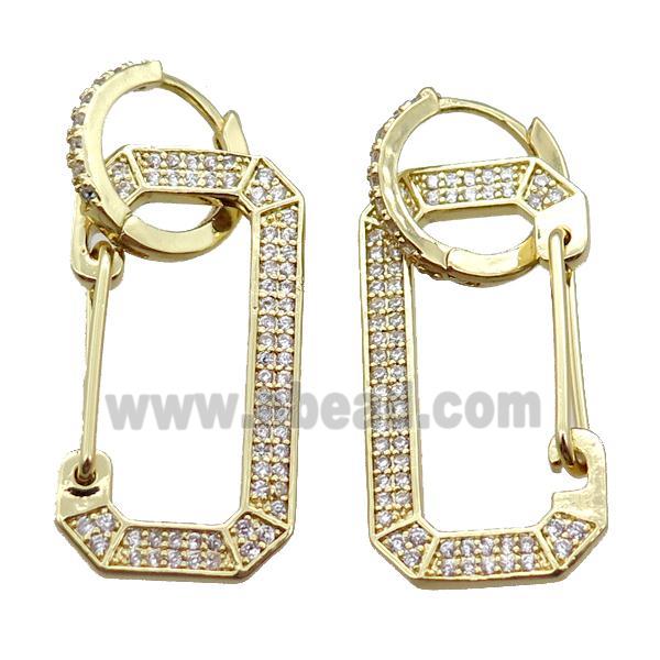 copper huggie hoop Earrings pave zircon, gold plated
