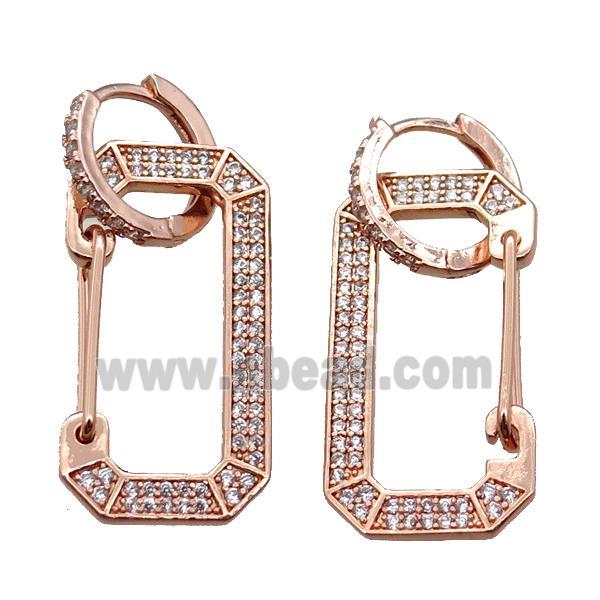 copper hoop Earrings pave zircon, rose gold