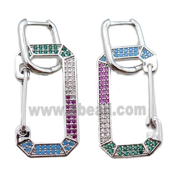 copper Latchback Earrings pave zircon, platinum plated