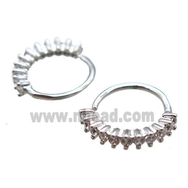 copper hoop Earrings pave zircon, platinum plated
