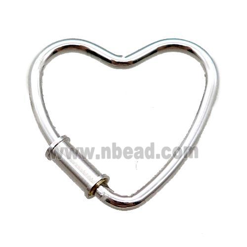 copper heart carabiner lock pendant, screw, platinum plated