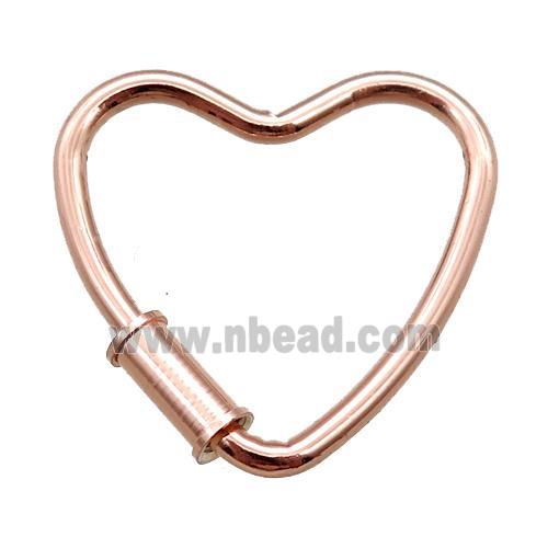 copper heart carabiner lock pendant, screw, rose gold