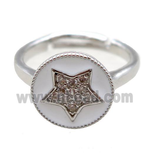 copper Ring pave zircon, enameling, platinum plated