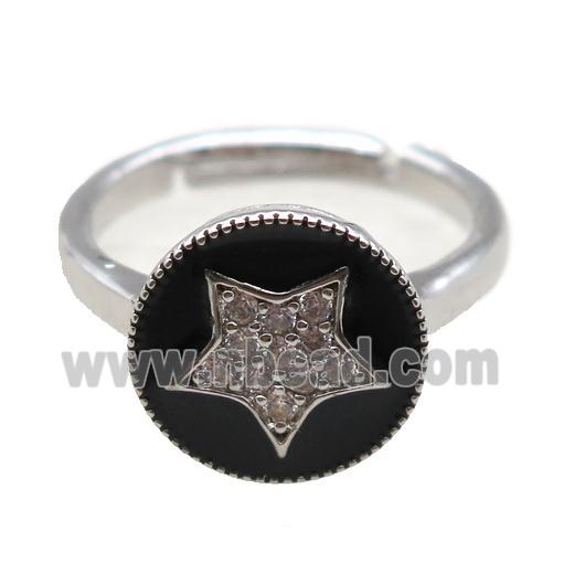 copper Ring pave zircon, enameling, platinum plated