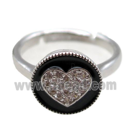 copper Ring pave zircon, enameling, adjustable, platinum plated