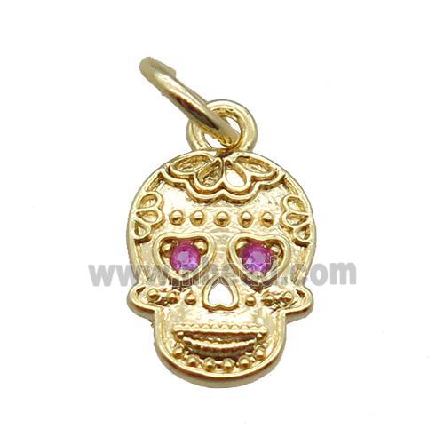 copper skull pendant paved zircon, gold plated