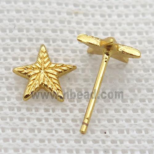 copper stud Earrings, star, gold plated