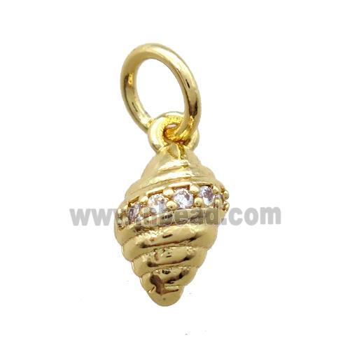 copper pendant paved zircon, conch, gold plated