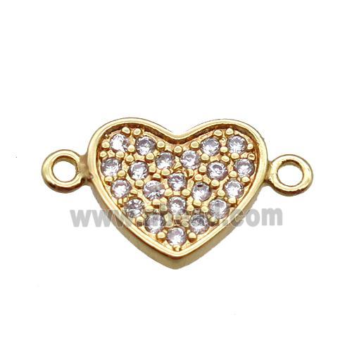 copper heart connector paved zircon, gold plated