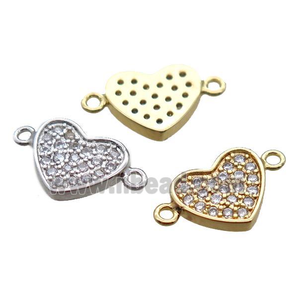 copper heart connector paved zircon, mixed