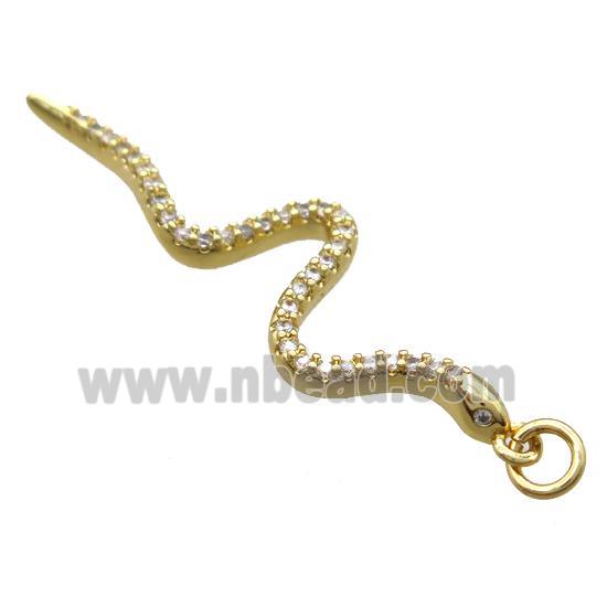 copper snake pendant paved zircon, gold plated