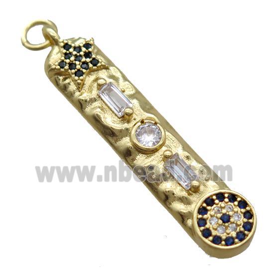 copper stick pendant paved zircon, gold plated