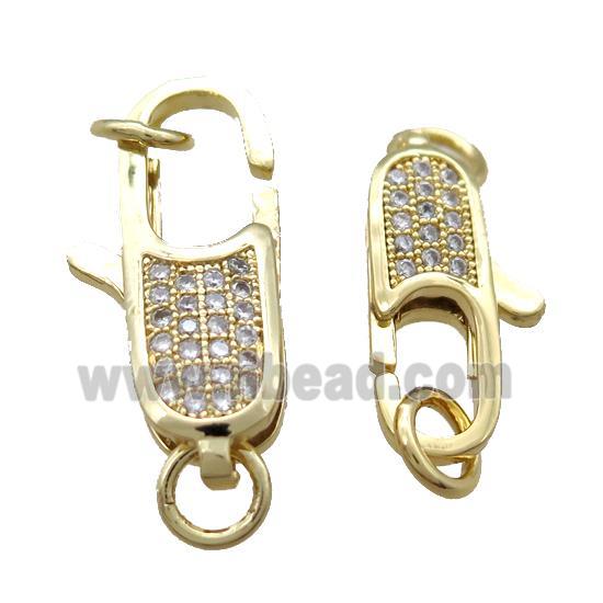 copper lobster clasp pave zircon, gold plated