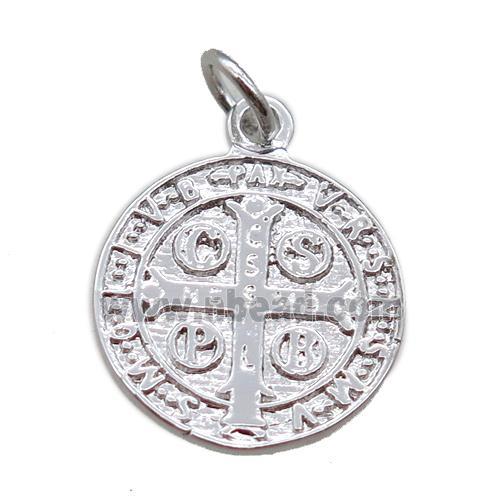 copper circle pendant, Jesus, platinum plated