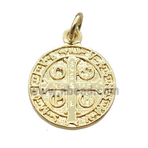 copper circle pendant, Jesus, gold plated