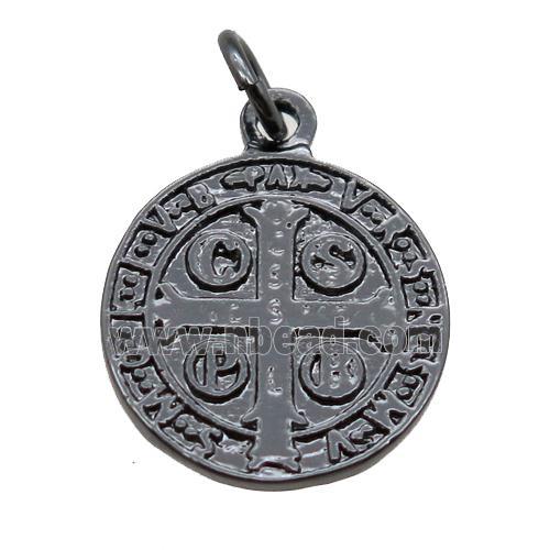 copper circle pendant, Jesus, black gunmetal plated