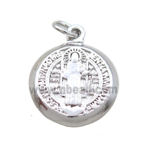 copper circle pendant, Jesus, platinum plated