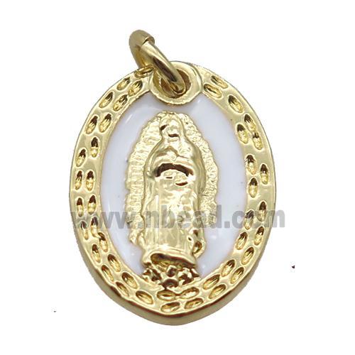 copper oval pendant, Virgin Mary, Religious, gold plated