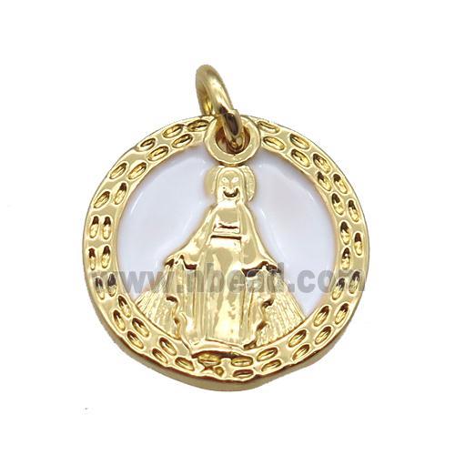 copper circle pendant, Virgin Mary, gold plated