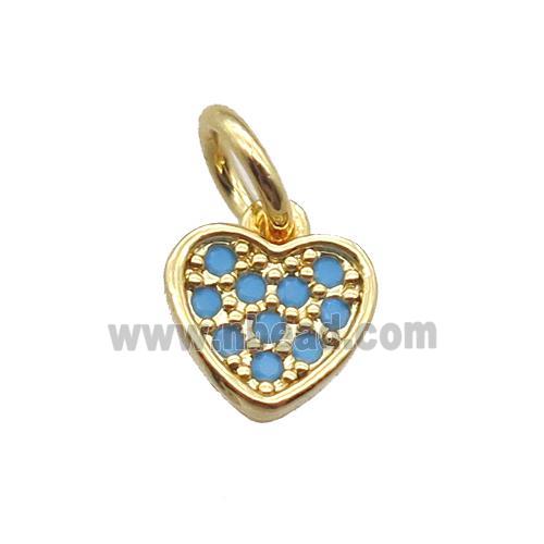 copper heart pendant paved turq zircon, gold plated
