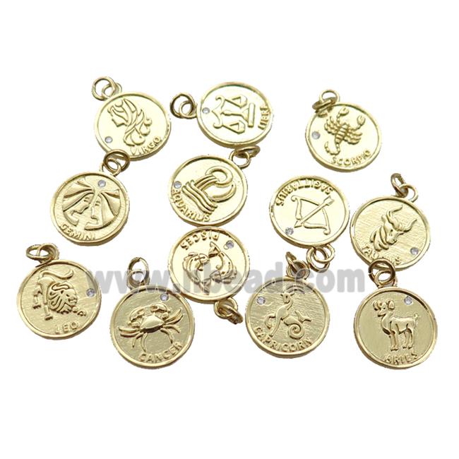 copper circle pendant with mix Zodiac, gold plated