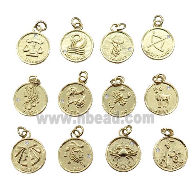 copper circle pendant with mix Zodiac, gold plated