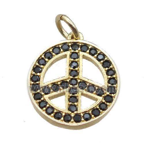 copper peace sign pendant paved zircon, gold plated