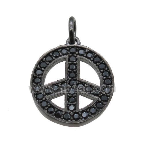 copper peace sign pendant paved zircon, black plated