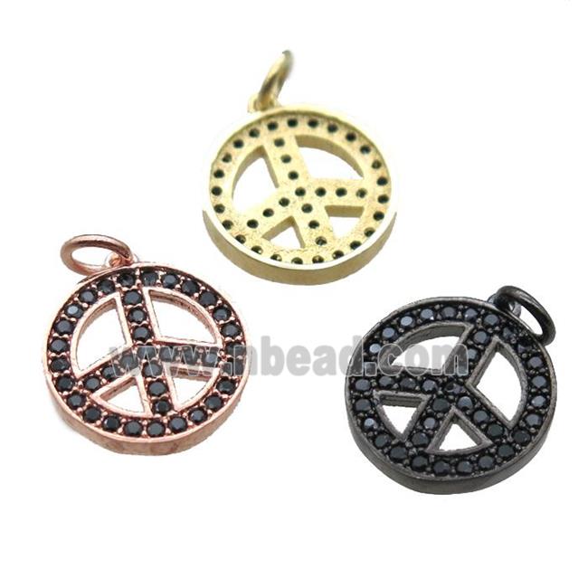 copper peace sign pendant paved zircon, mixed color