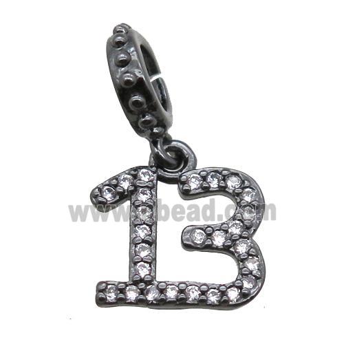 copper number13 pendant paved zircon, black plated