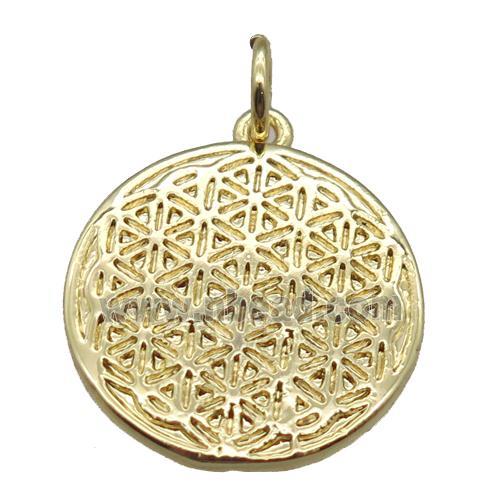 copper circle pendant, gold plated