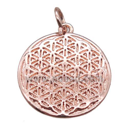 copper circle pendant, rose gold