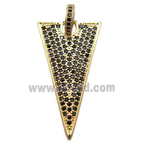 copper triangle pendant paved zircon, gold plated