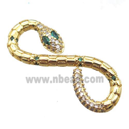 copper connector pave zircon, snake, gold plated