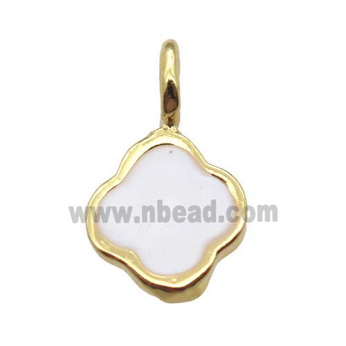 copper clover pendant with white enameling, gold plated
