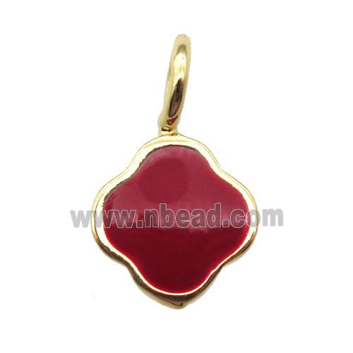 copper clover pendant with red enameling, gold plated