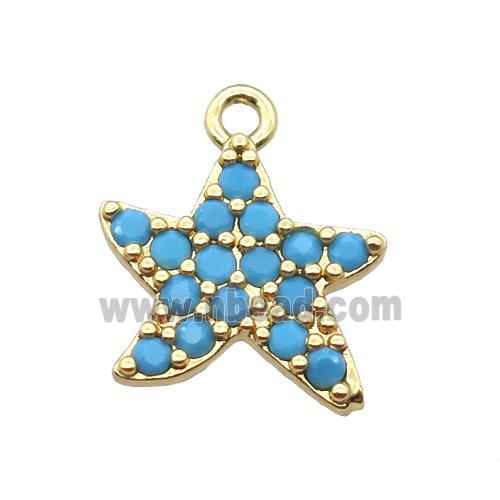 copper star pendant pave zircon, turq, gold plated