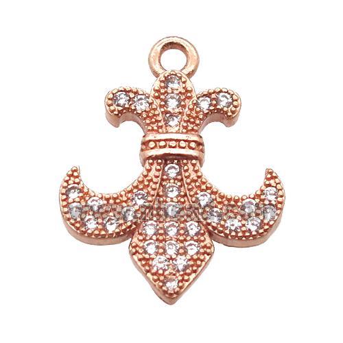 copper anchor pendant pave zircon, rose gold