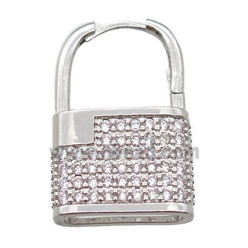 copper Lock Latchback Earrings pave zircon, platinum plated