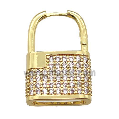 copper Lock Latchback Earrings pave zircon, gold plated
