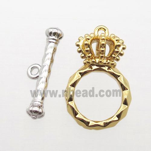 copper crown Toggle Clasp, gold plated
